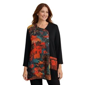 Ali Miles Womens Plus 2x Tunic Top Black Red